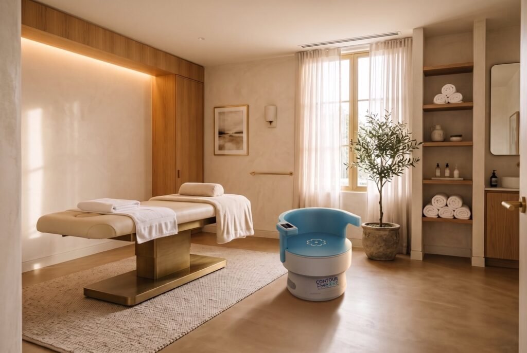 Contour EMCore pelvic floor treatment seat in a warm clinic treatment room