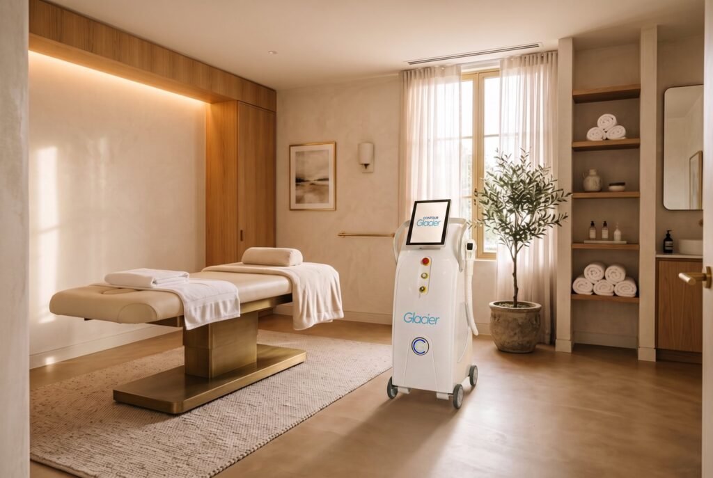 Contour Glacier quad wavelength laser hair removal machine in a warm clinic treatment room