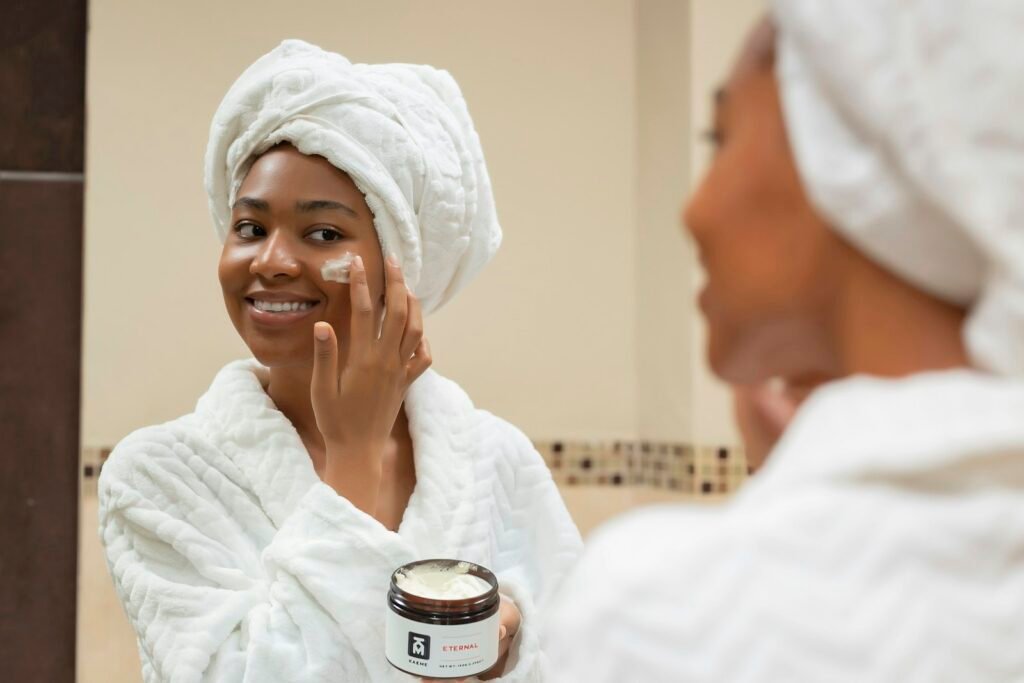 Two women with skincare cream after a treatment