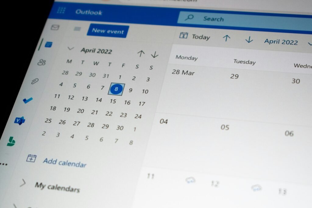 A calendar on a computer screen
