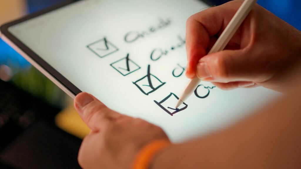 Ticking items off a digital checklist