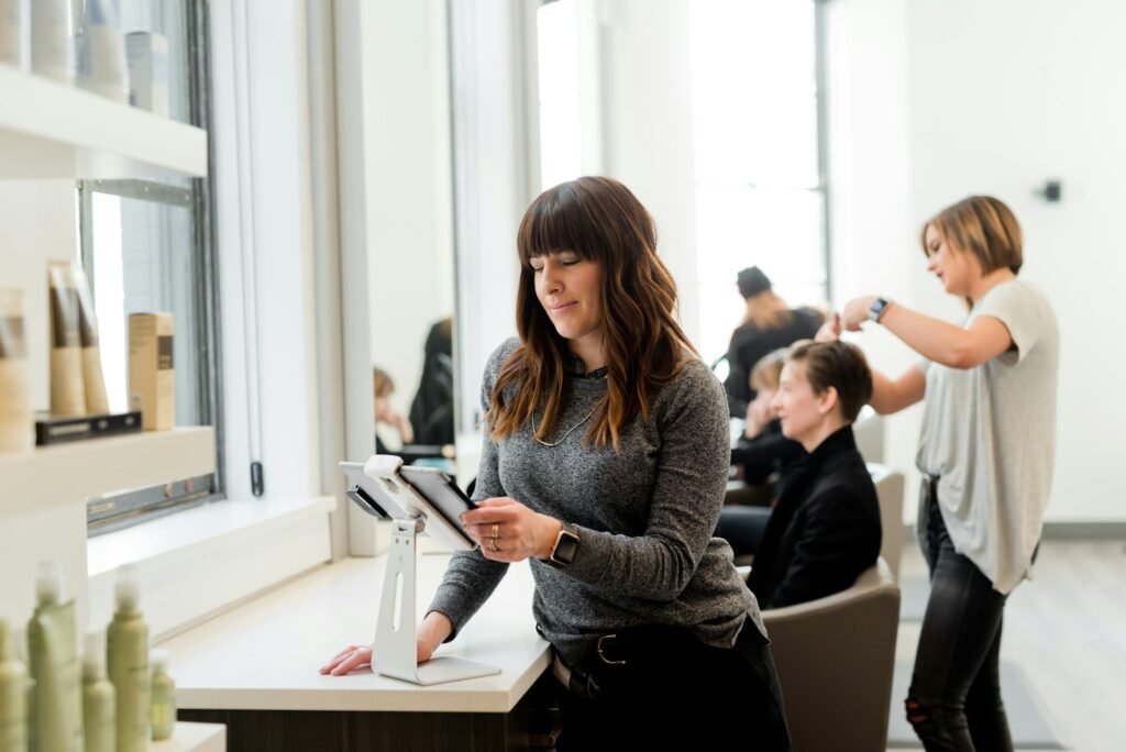 Consultation with a tablet in a salon