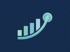 Navy illustration of an ascending chart with a coin motif