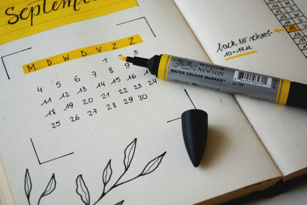 Planner and notebook on a desk