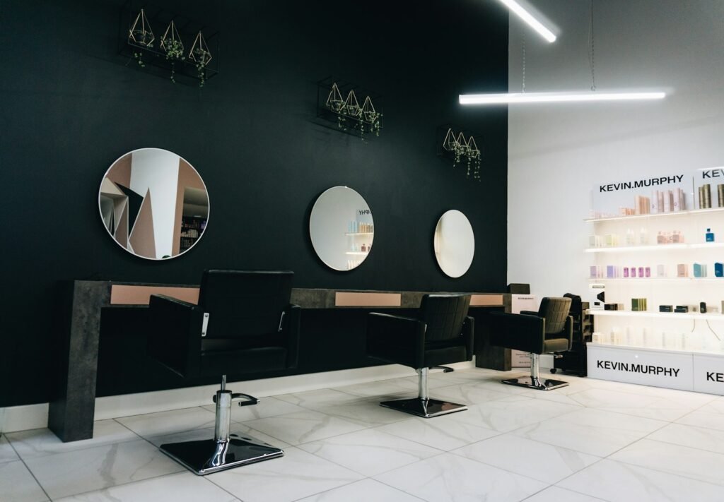 Salon interior with chairs and mirrors