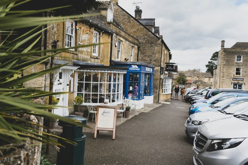 A UK street with shops