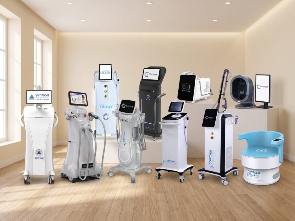 The full Contour Group machine range grouped in a salon showroom