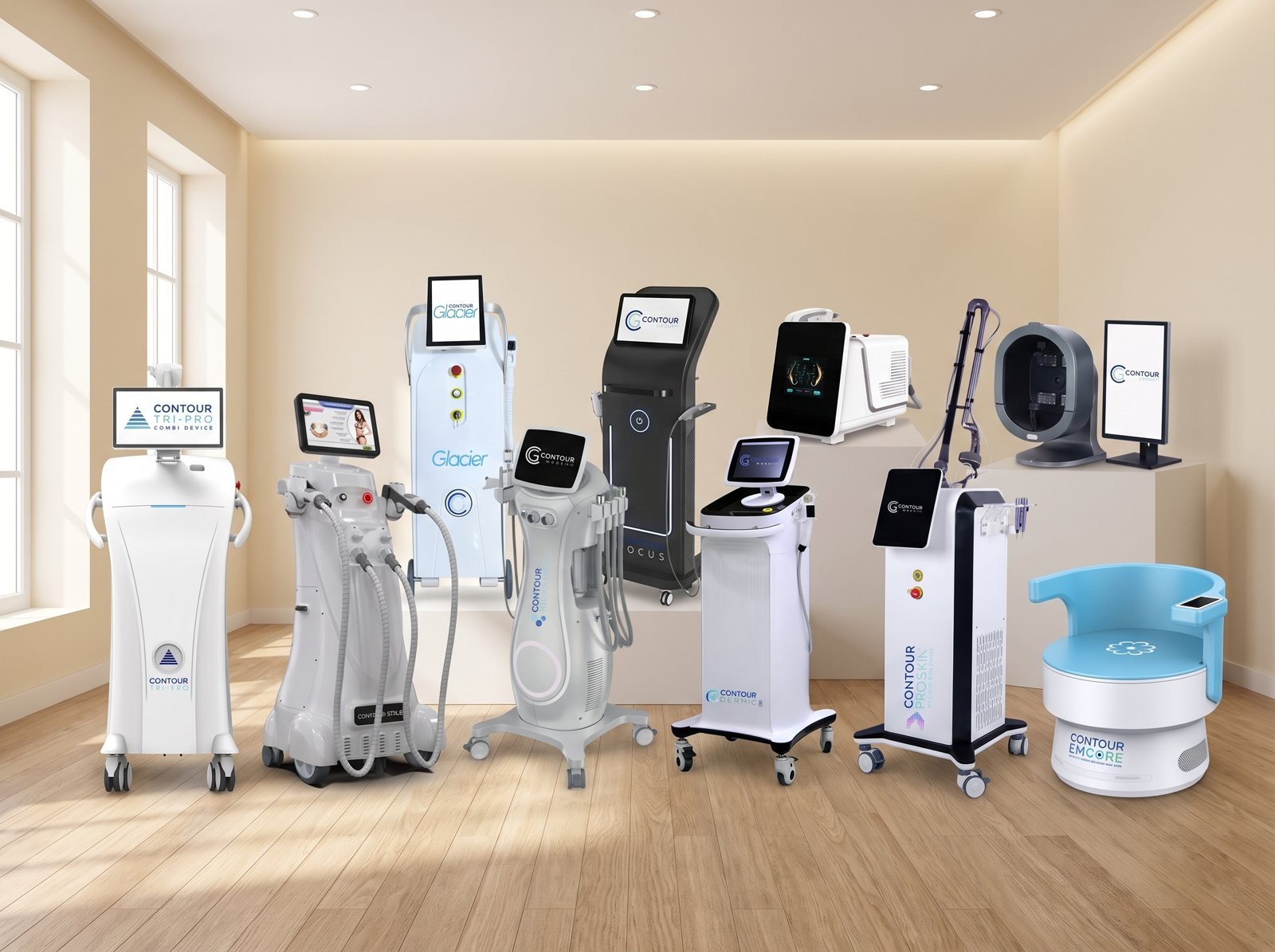 Contour Group machines lined up in a salon